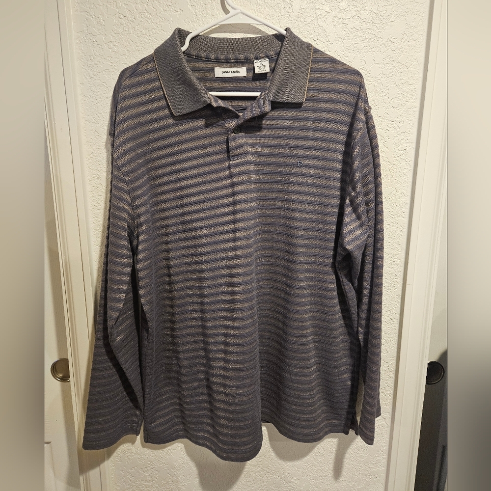 Pierre Cardin Gray, Blue and Gold Striped Polo Shirt